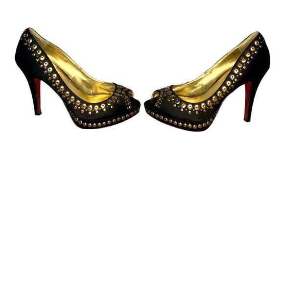 🌷le Chateau🌷Gorgeous Black Rhinestone Studded Pumps With Red Sole Gold Insole  - Picture 1 of 9